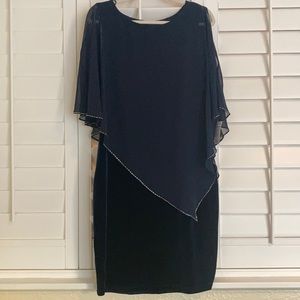 Navy Blue Formal Dress - Beaded Velvet & Lace